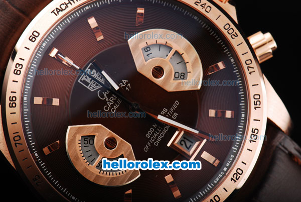 Tag Heuer Grand Carrera Calibre 17 Chronograph Quartz Movement RG Case with Brown Dial and Stick Marker-Brown Leather Strap - Click Image to Close